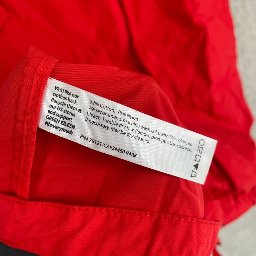 Eileen Fisher Hooded Anorak Parka Jacket M Red Cotton Blend Zip Snap Utility - Picture 8 of 13